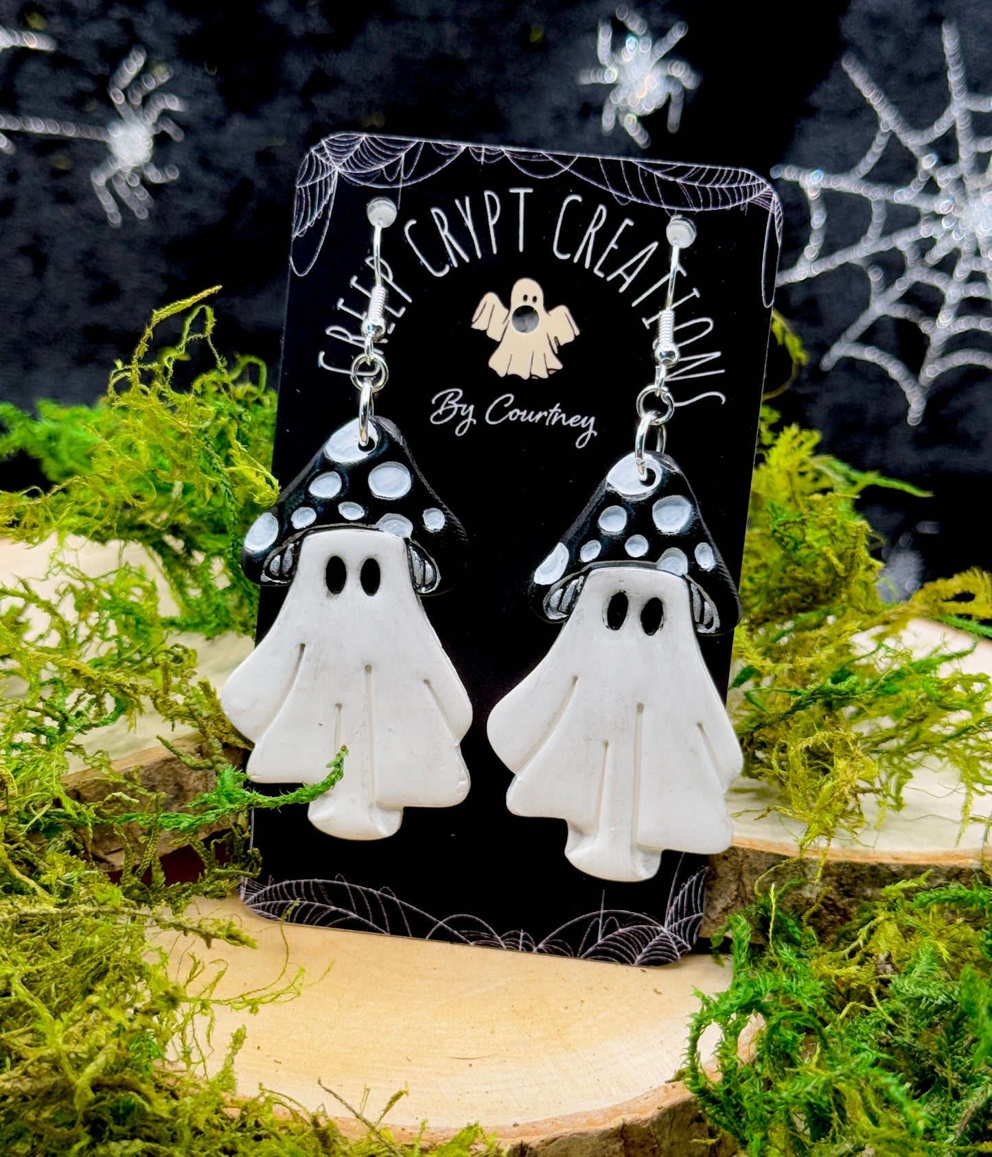 Preorder - Black Mushroom Ghost Earrings