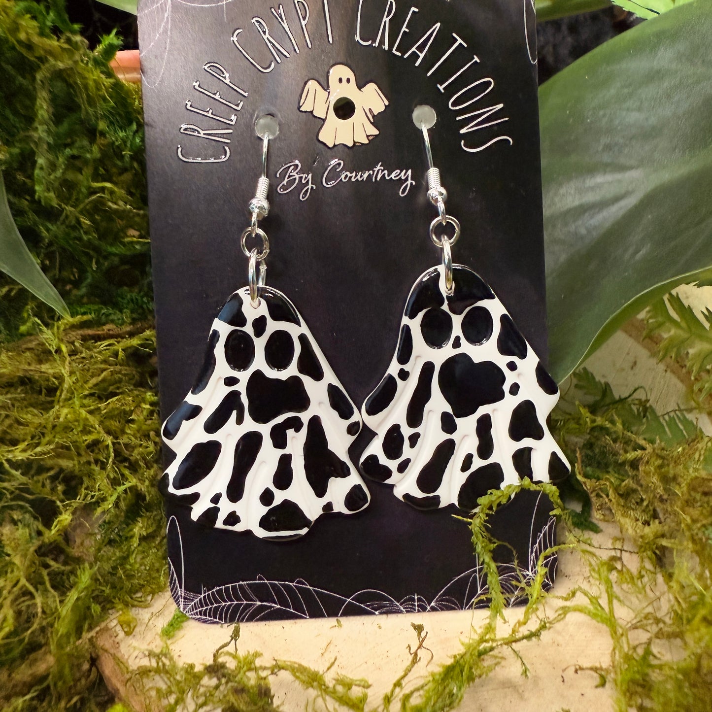 Black Cow Print Ghost Earrings