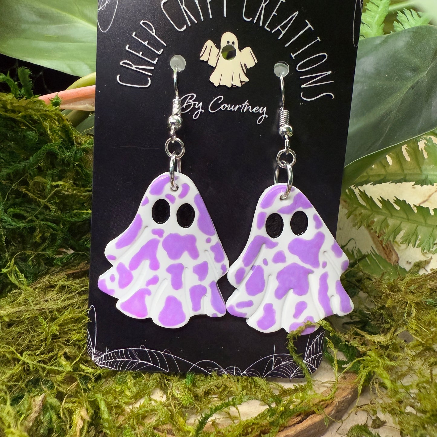 Purple Cow Print Ghost Earrings