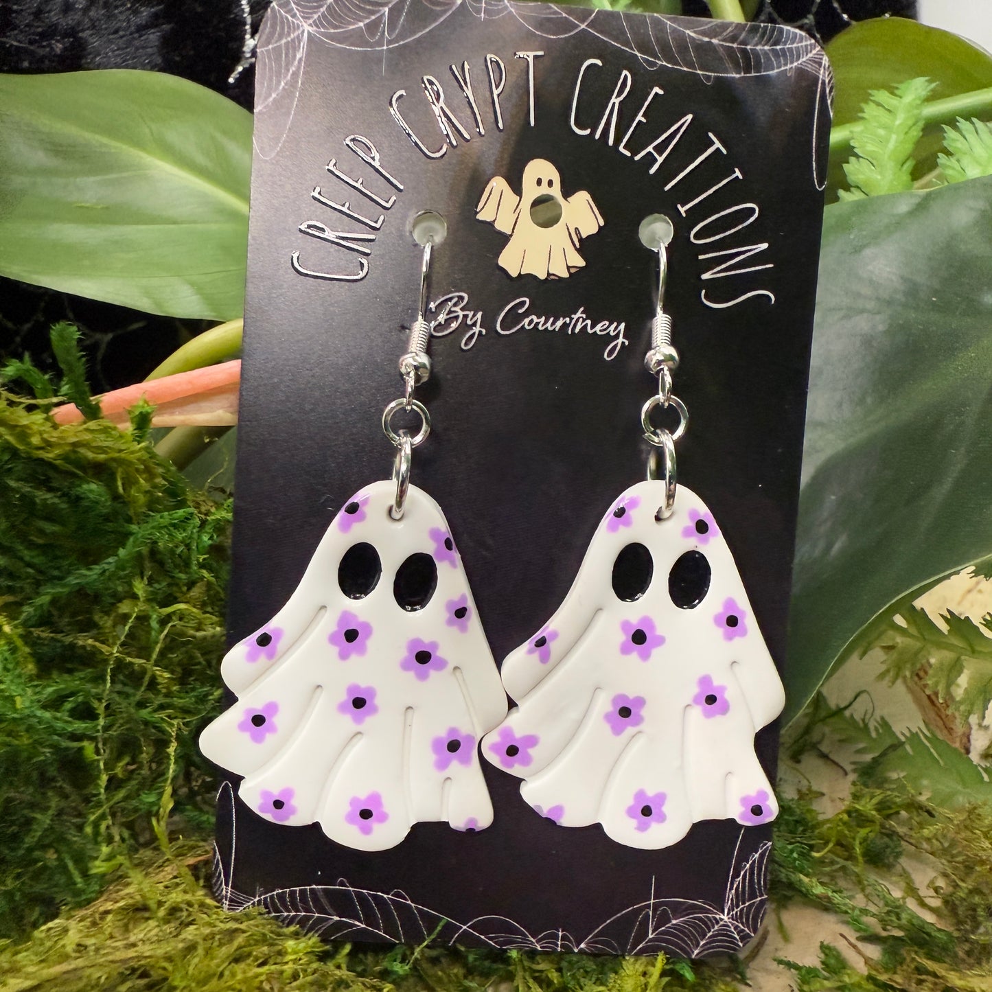 Purple Flower Ghost Earrings