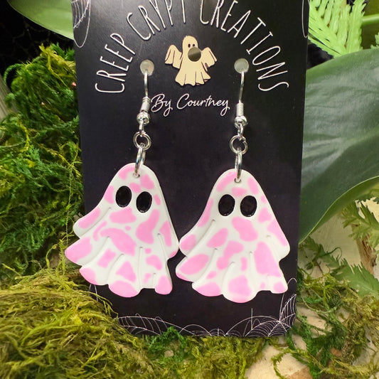 Pink Cow Print Ghost Earrings