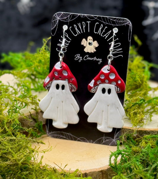 Red Mushroom Ghost Earrings