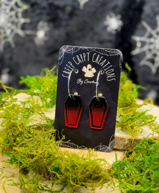 Red & Black Coffin Hoop Earrings