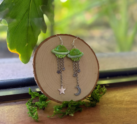Green Outer Space Earrings